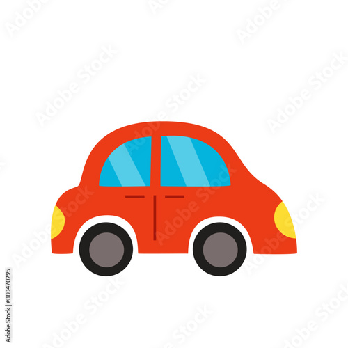 Vector picture of  red toy car isolated on white background.