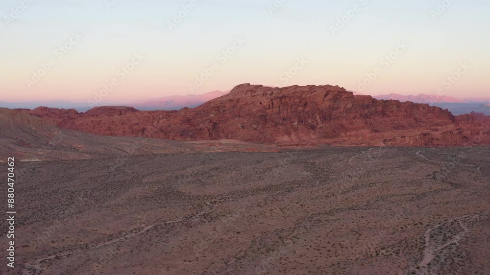 Aerial establishing shot with a drone at Valley of Fire in Nevada during sunset Aerial establishing shot with a drone at Valley of Fire in Nevada during sunset