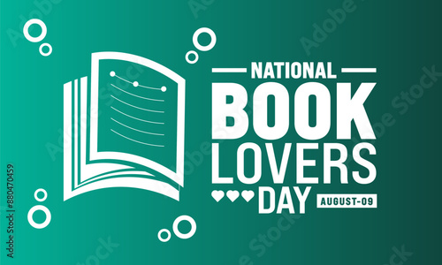 National Book Lovers Day. August 9. Holiday concept. Template for background, banner, card, poster with text inscription. Vector EPS10 illustration. Important day photo