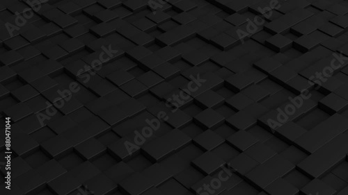 Black box cubes, complex structure motion, corporate abstract background, mosaic pattern, seamless looped animation. Concept tech, business, big data. 3D render