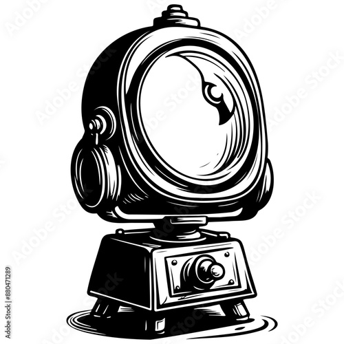 Line cartoon spotlight engrave hand drawn line illustration, transparent background
