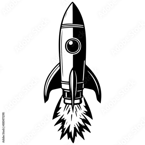 Line cartoon rocket hand drawn line illustration, transparent background