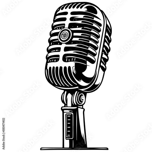 microphone of hand drawn line illustration, transparent background