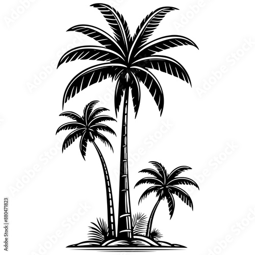 Vector palm tree vintage hand drawn line illustration, transparent background