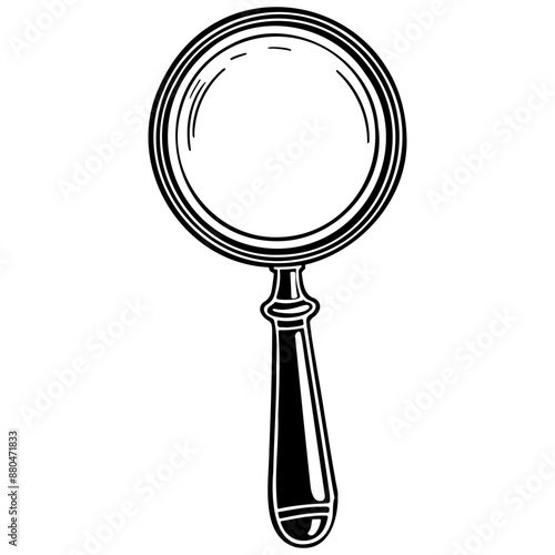Vintage cartoon magnifying glass drawing, realistic hand drawing line art, pencil sketch, isolated