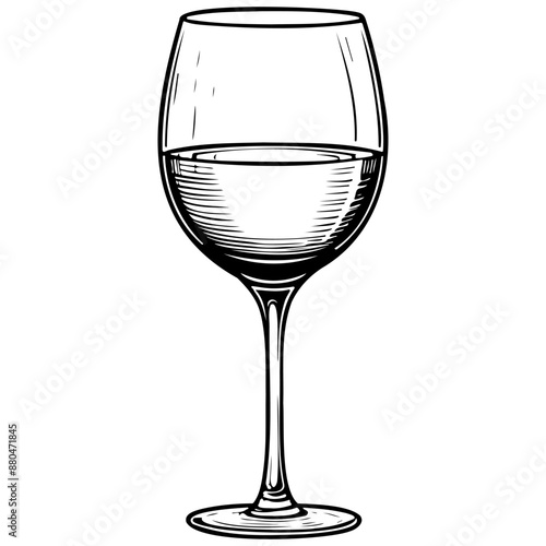 Vector wine glass drawing, realistic hand drawing line art, pencil sketch, isolated
