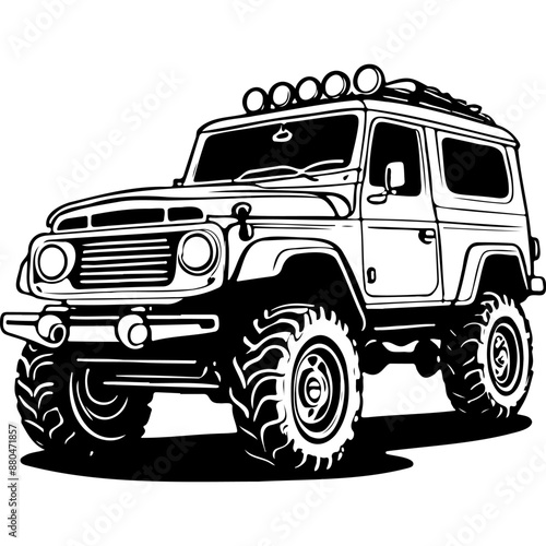 Vintage offroad engraving drawing of black silhouette, monochrome