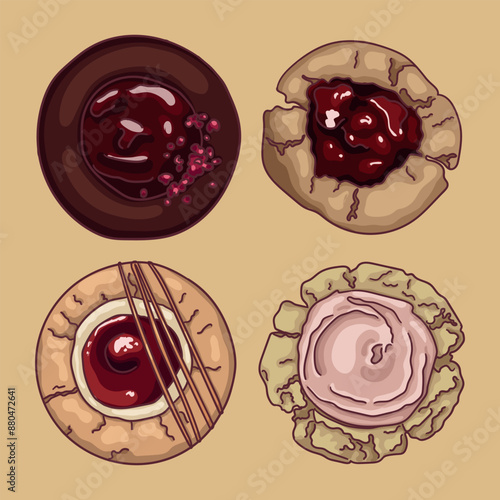 A set of shortbread cookies with different fillings