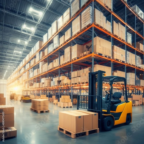 forklift operator in warehouse photo