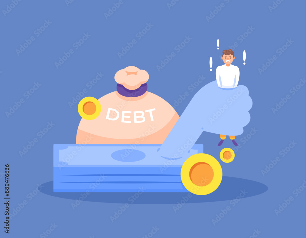 debt entanglement concept. trapped by a lot of debt. businessman who has a lot of debt. Financial Problem. illustration of a man holding the money from a loan. flat style design. graphic elements debt entanglement concept. trapped by a lot of debt. businessman who has a lot of debt. Financial Problem. illustration of a man holding the money from a loan. flat style design. graphic elements