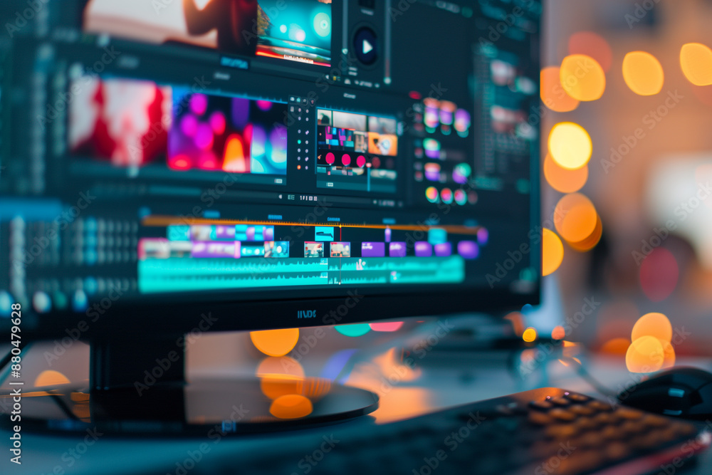 computer screen running video editing software computer screen running video editing software