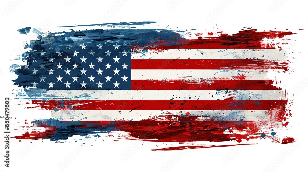 American flag brush stroke art isolated on white background. Ai generative American flag brush stroke art isolated on white background. Ai generative