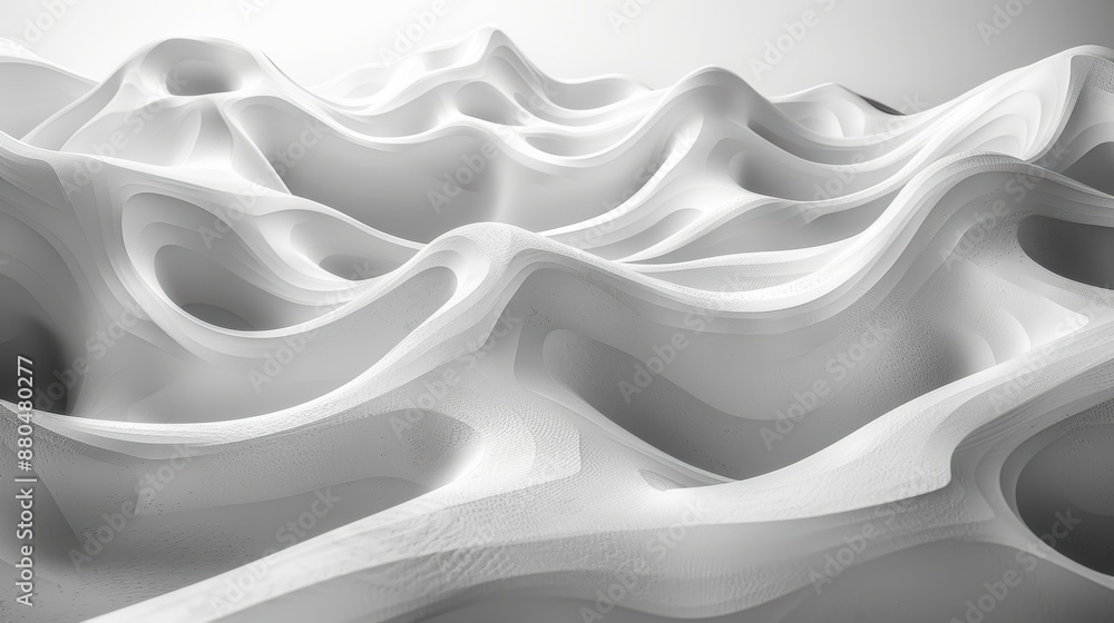 Fototapeta premium Clean white background with simple curved lines.