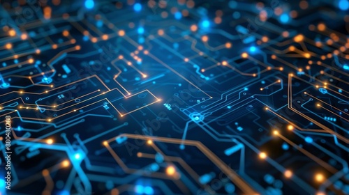 Close-up of a detailed circuit board with electronic components, green pcb background featuring microchips, resistors, and integrated circuits, ideal for technology, electronics, and engineering theme © Ashi