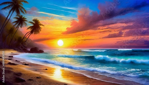 beautiful illustration of sunset at beach