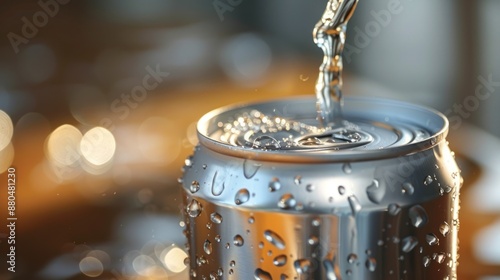 Close-up of a Cold Beverage Can with Condensation photo