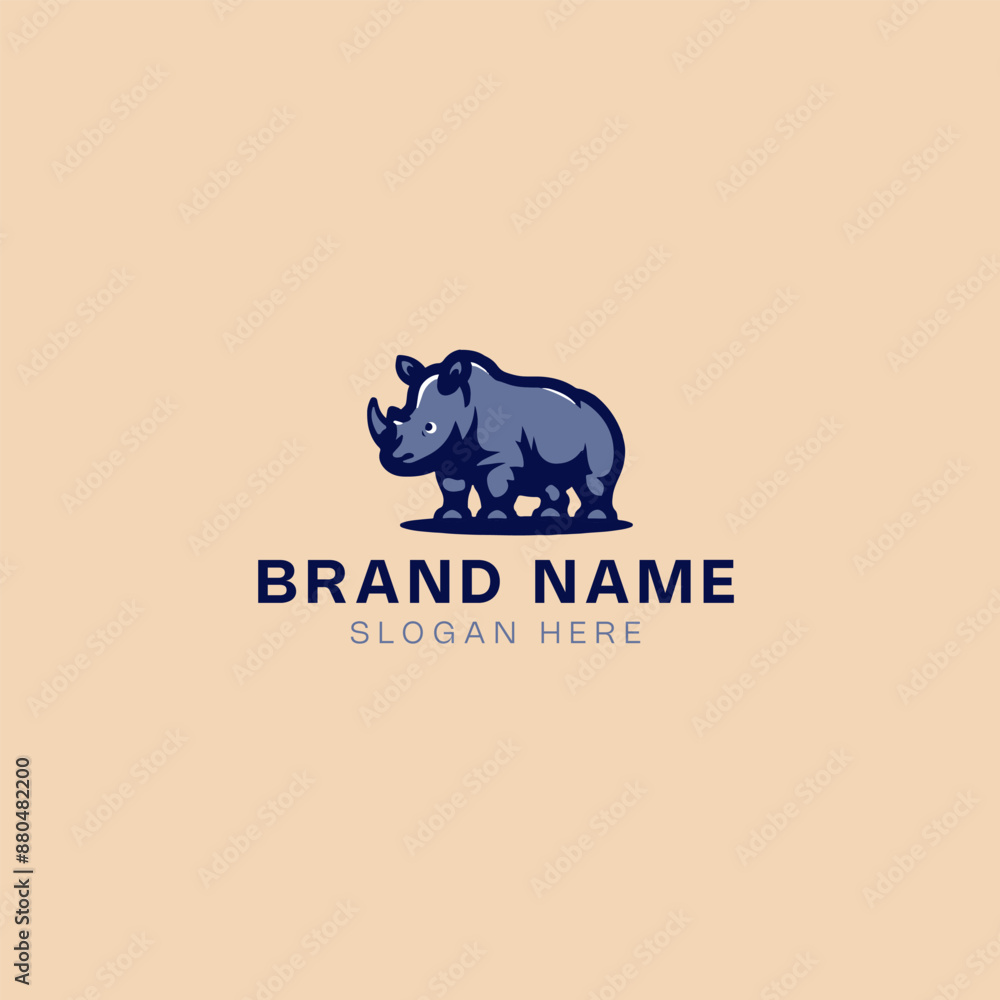 Obraz premium A vector icon illustration design featuring a rhino animal logo template. rhino animal logo, vector icon, illustration design, rhinoceros logo, animal logo template, rhino silhouette