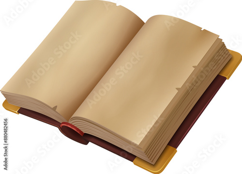 Game book, open tome with old, rugged, beige colored pages. Isolated cartoon vector witchcraft or wizardry grimoire, spellbook manuscript, medieval legend. Witch or astronomy education or science