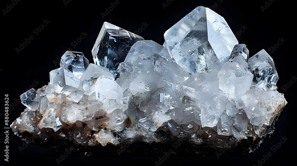 Stunning Clear Quartz Crystal Cluster on Dark Background Stunning Clear Quartz Crystal Cluster on Dark Background