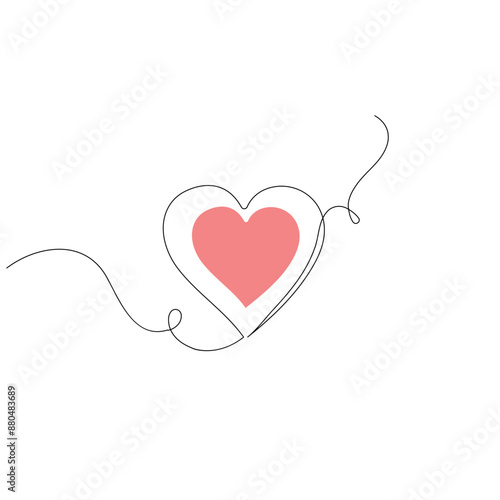 Heart single line art, continuous one line drawing of Isolated outline vector art