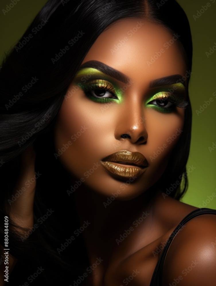 Stunning African American Beauty Portrait with Bold Green Eyeshadow Stunning African American Beauty Portrait with Bold Green Eyeshadow