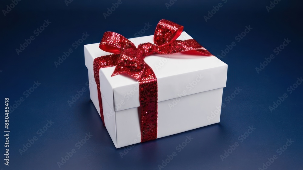 a white box with a red bow on it a white box with a red bow on it
