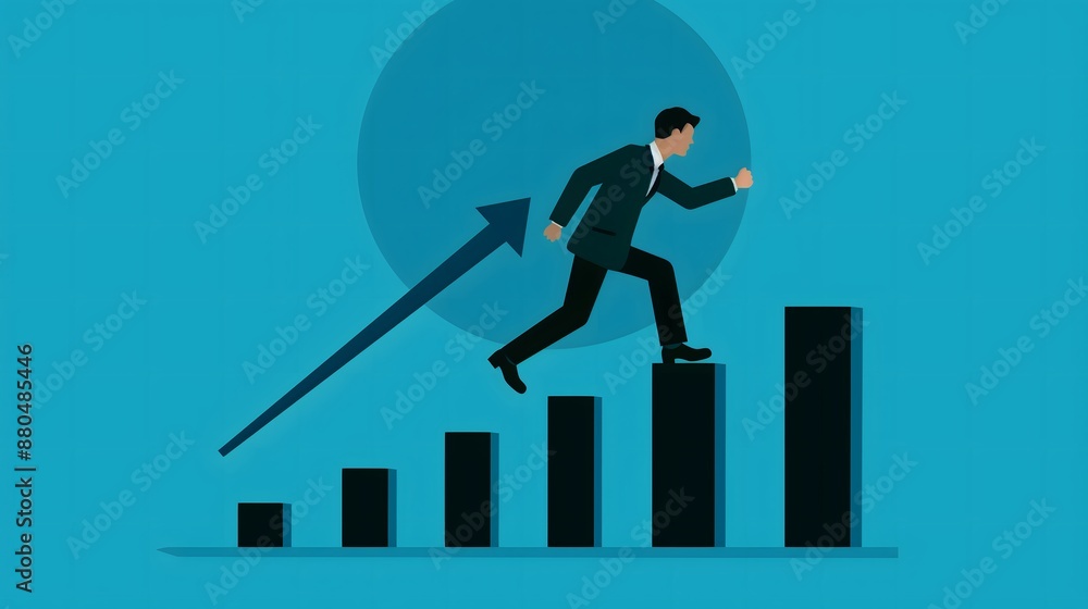 Businessman Climbing Bar Graph Representing Growth and Success Businessman Climbing Bar Graph Representing Growth and Success