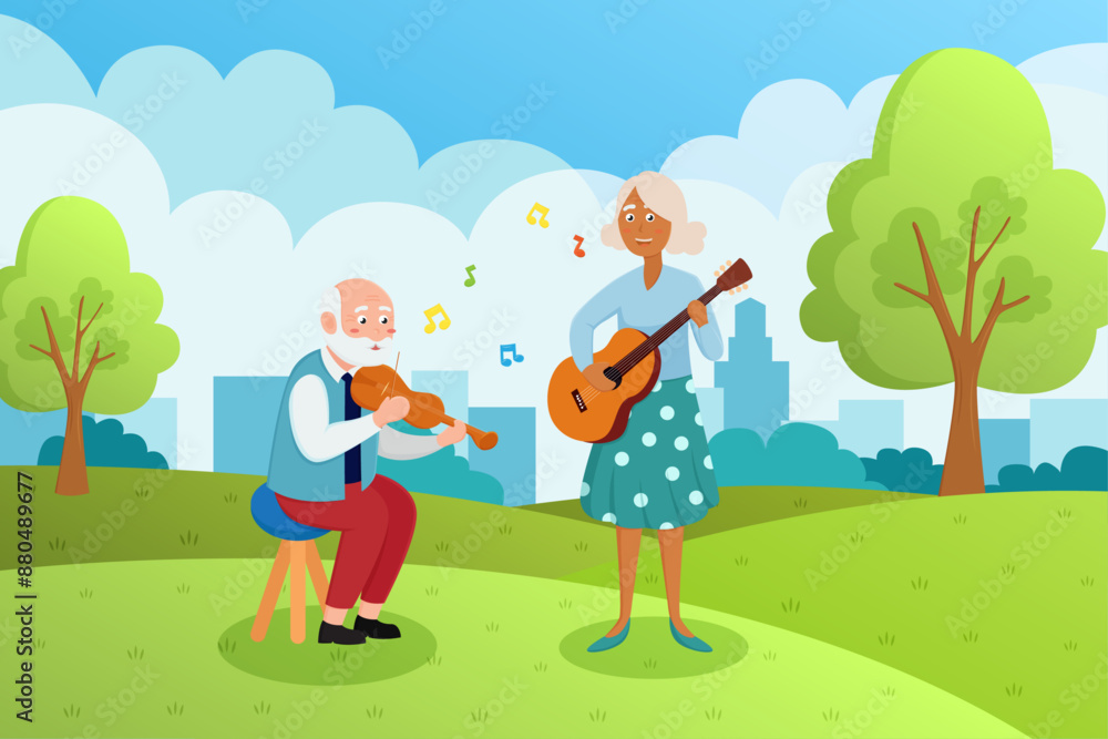 Elderly people play music at the park Elderly people play music at the park