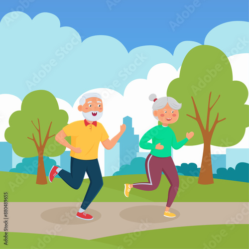 Elderly people do jogging and exercise activities for their health