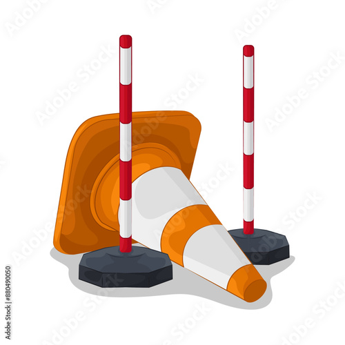 Illustration of traffic cone and traffic pole 