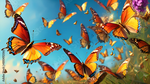  a swarm of butterflies in the sky