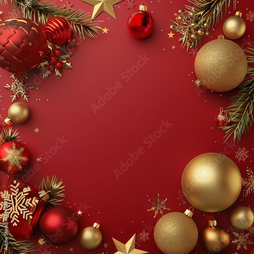 Red and Gold Christmas Background With Ornaments