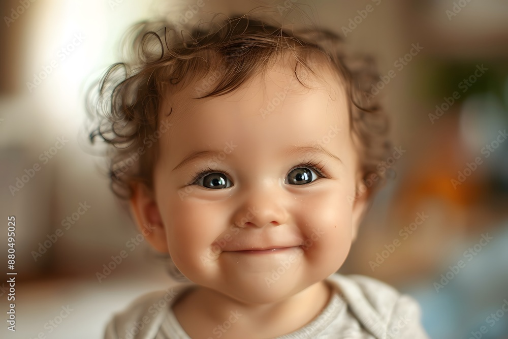 Adorable Curly-Haired Baby Smiling Brightly Adorable Curly-Haired Baby Smiling Brightly