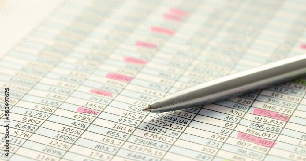 Pen lies on financial statements on company desk in office Pen lies on financial statements on company desk in office