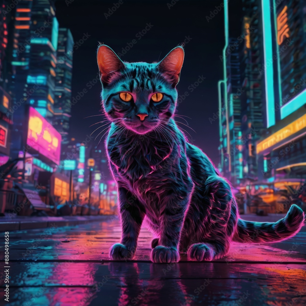 cat in the night in neon lights cat in the night in neon lights