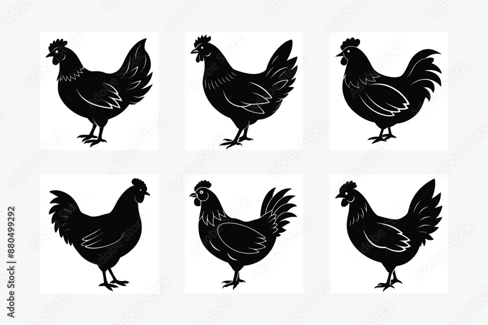 Fototapeta premium Rooster icon silhouette vector line art illustration