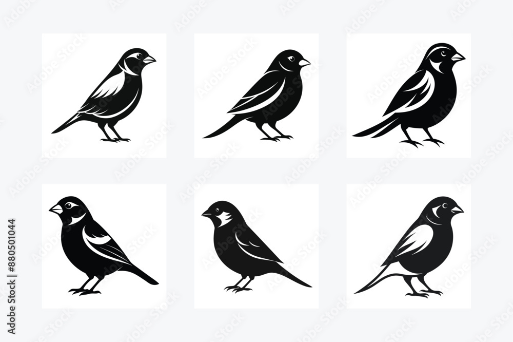 Fototapeta premium Set of illustration bird icon silhouette vector art white background 