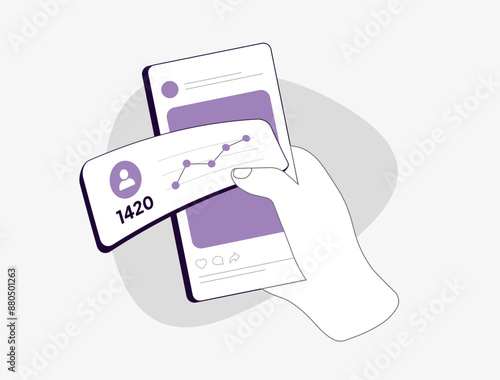 Followers growth on social media with increased engagement and user interaction. Social media digital marketing, audience expansion and brand visibility. Organic followers reach vector illustration