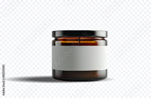Realistic Amber Jar, Product Packaging Design. Isolated Vector Brown Glass Jar with Blank Label on Transparent Background, Symbolizing Health and Beauty Products for Creative Projects.