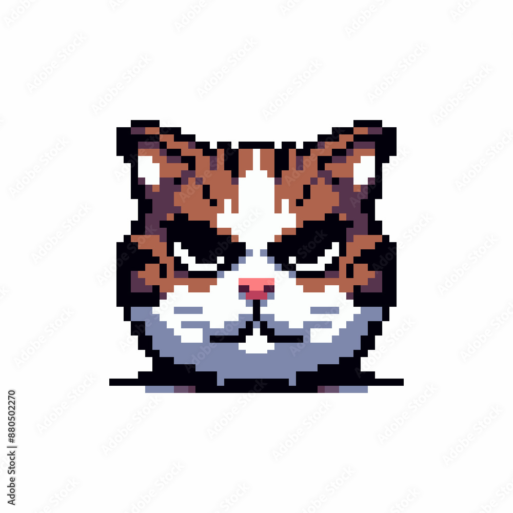 Pixelated image of a cats face with a stern expression. Pixelated image of a cats face with a stern expression.