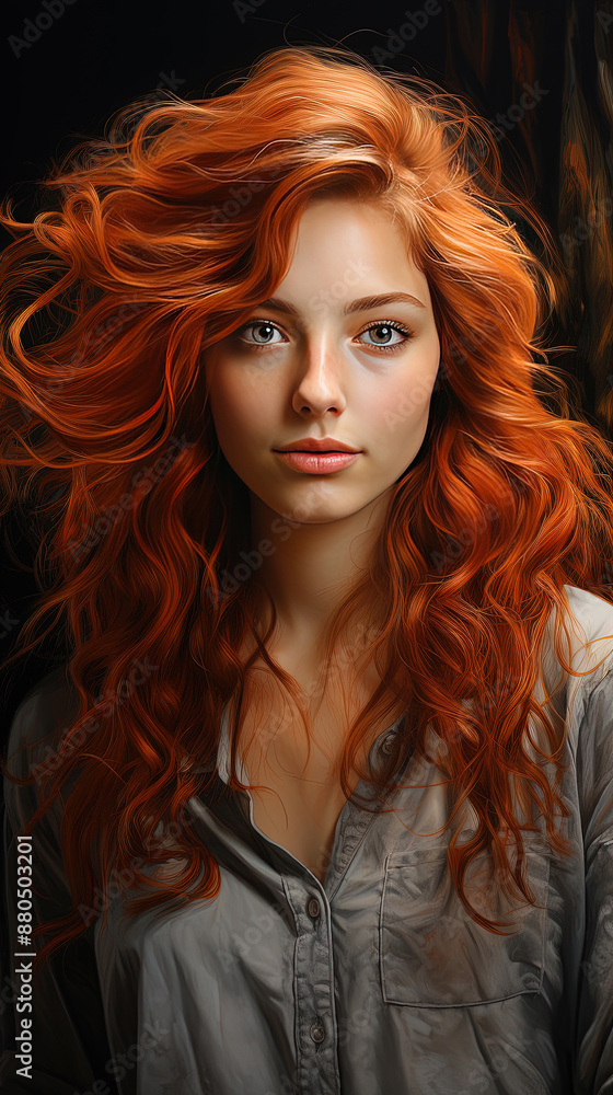 Naklejka premium A Vintage Art Sketch Painting Of A Pretty Young Brown Haired Lady Portrait