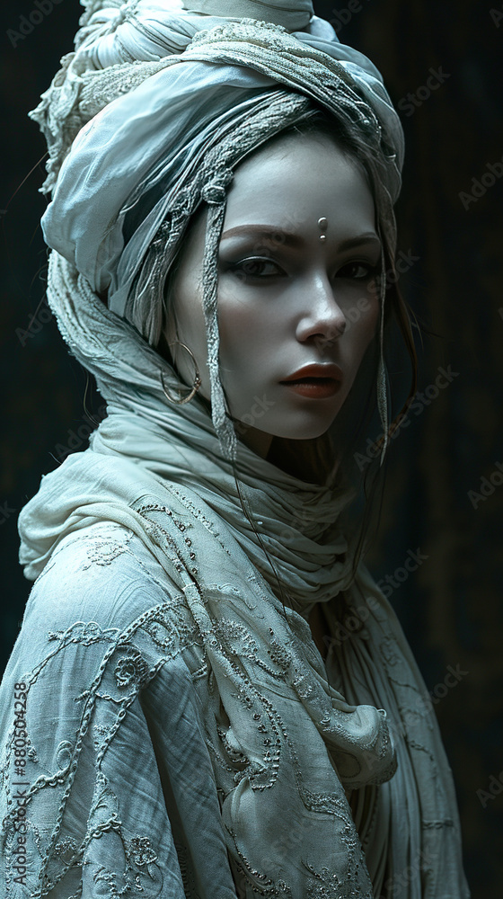 Beautiful Queen Portrait With A Artistic Crown On Her Head and A Luxurious Gown On Blurry Background Beautiful Queen Portrait With A Artistic Crown On Her Head and A Luxurious Gown On Blurry Background