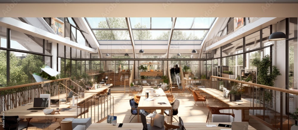 Modern Open-Plan Office with Glass Roof and Natural Light Modern Open-Plan Office with Glass Roof and Natural Light