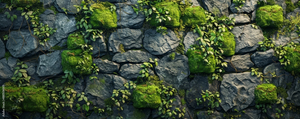 Moss-Covered Stone Wall Texture Background, 4K hyperrealistic photo Moss-Covered Stone Wall Texture Background, 4K hyperrealistic photo