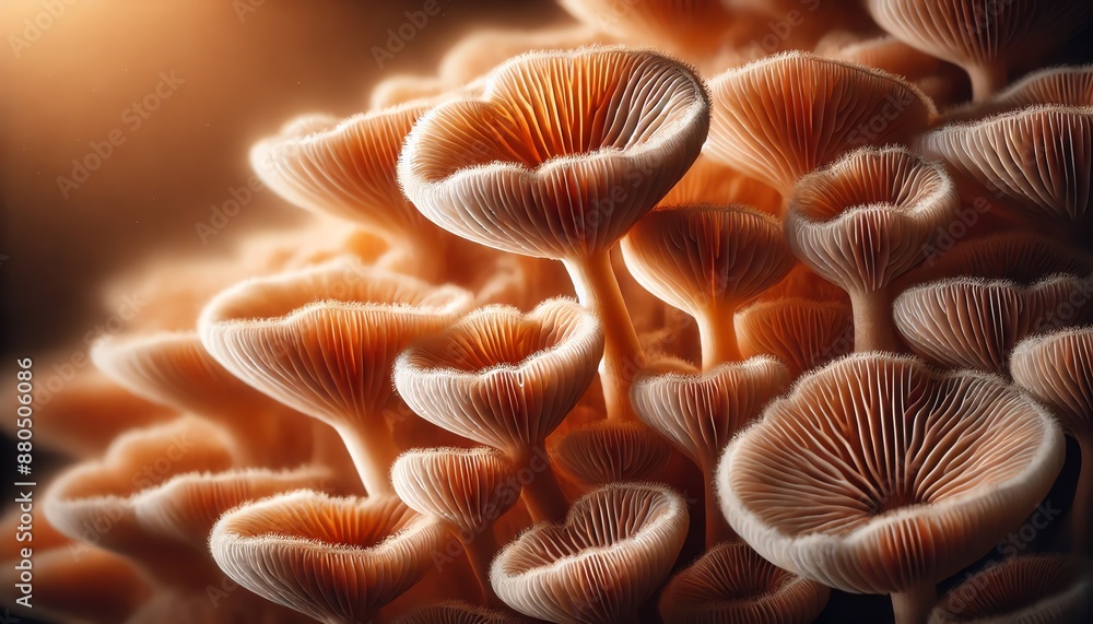 An image of a cluster of orange and white mushrooms An image of a cluster of orange and white mushrooms