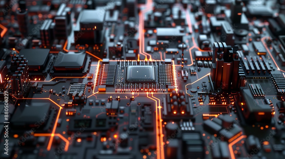 Futuristic abstract circuit board background with dynamic server elements - 3d rendering ideal for digital technology wallpaper, tech backgrounds, and modern computing concepts
Futuristic abstract circuit board background with dynamic server elements - 3d rendering ideal for digital technology wallpaper, tech backgrounds, and modern computing concepts