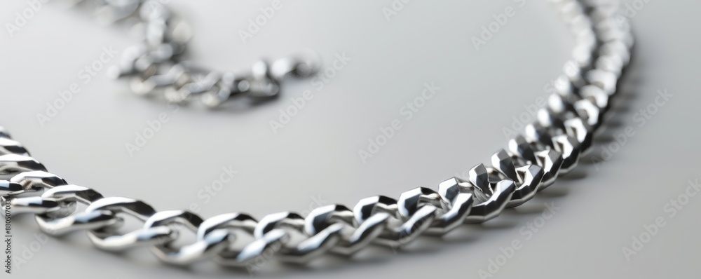 Isolated silver necklace on white background mockup, 4K hyperrealistic photo Isolated silver necklace on white background mockup, 4K hyperrealistic photo