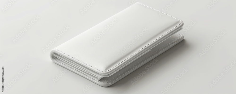 Isolated white wallet on white background mockup, 4K hyperrealistic photo Isolated white wallet on white background mockup, 4K hyperrealistic photo