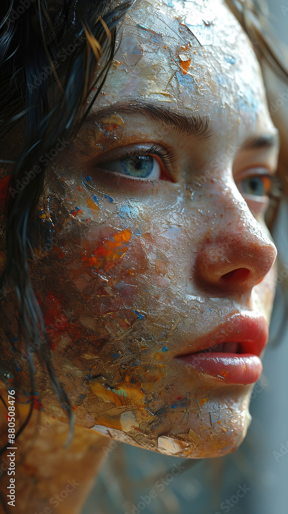 Fototapeta premium Contemporary Low Poly Art Of Beautiful Women Portrait On Blurry Background