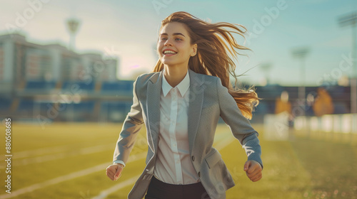 businesswoman running at ru...